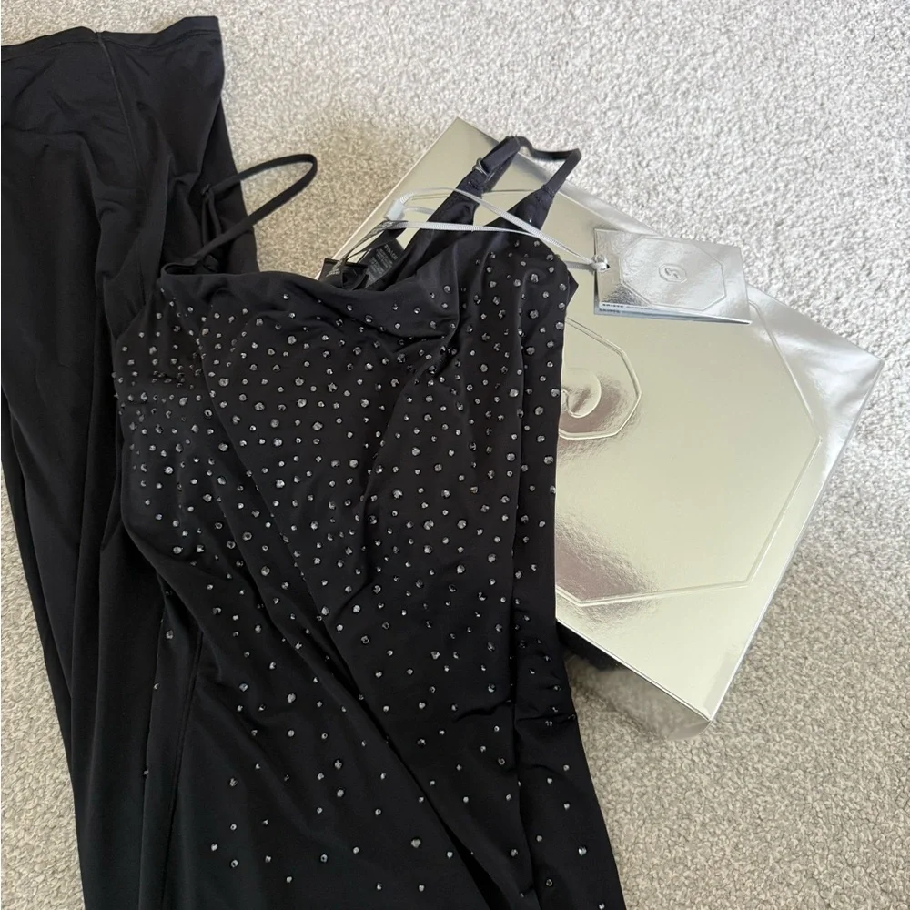 NWT - SWAROVSKI X SKIMS JELLY SHEER CAMI LONG DRESS | ONYX - Picture 1 of 5